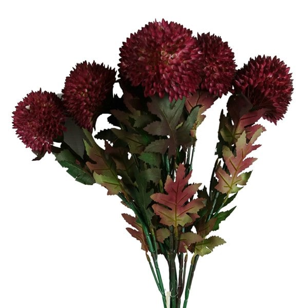 Leaf Pack of 6 x 70cm Large Ball Dahlia Artificial Flower Stem Pink