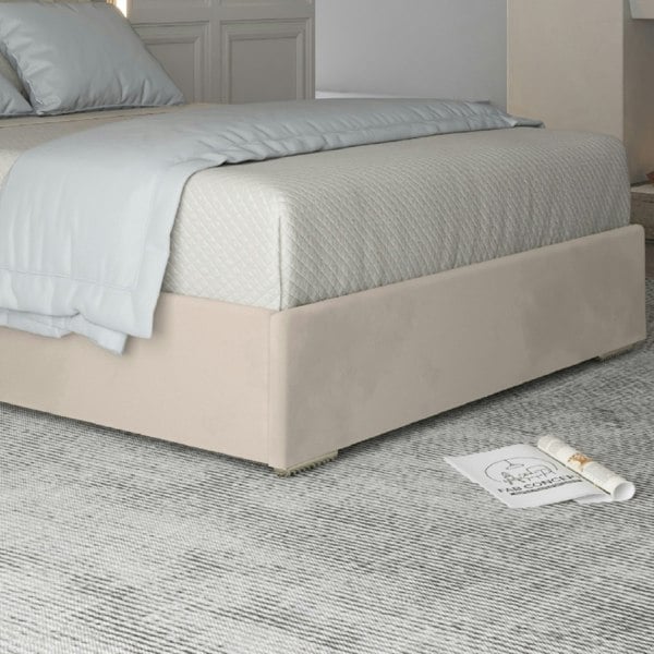 Casa Magna Alison Upholstered Soft Velvet Metal Bed Frame - Cream