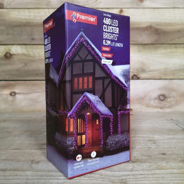 Samuel Alexander 480 LED 6.2m Premier Clusterbrights Indoor Outdoor Multifunction Mains Operated Christmas Cluster Lights with Timer in Rainbow