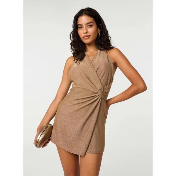 Pink Vanilla Metallic Wrap Knit Dress