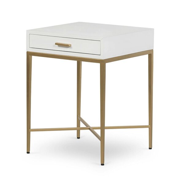 Wyld Haus Ravenna White Gloss and Gold Bedside Table with Drawer