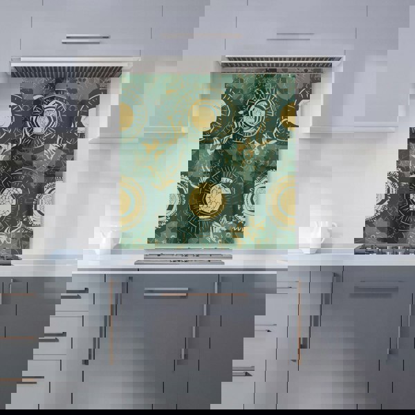 Warren Reed - Designer Abstract Green Gold Moon Pattern Kitchen Splashback
