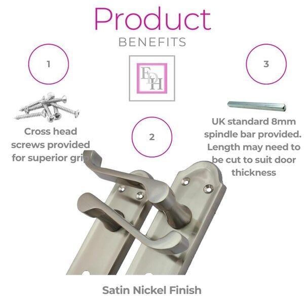 EDH Door Hardware Satin Nickel Door Handles - Askworth Internal Door Handles with Bathroom Sash