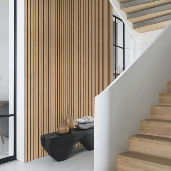 Rasch x Tesa Echo 3D Wood Slat Effect Self Adhesive Peel and Stick Textured Wallpaper, Light Oak