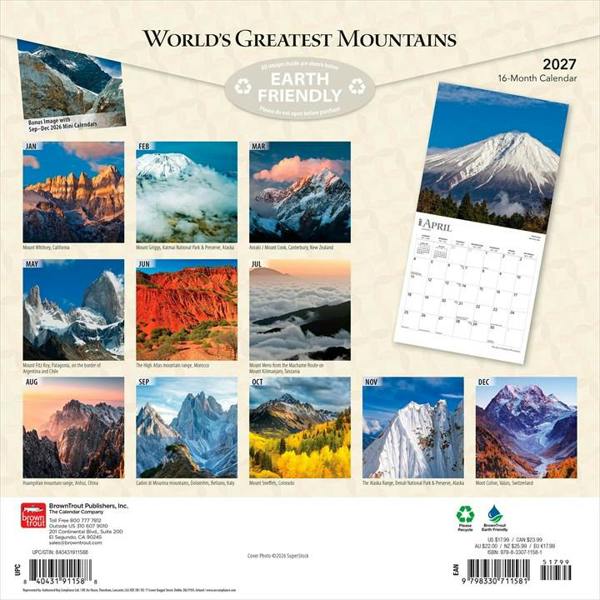 World's Greatest Mountains Calendar 2027, Wall Calendars, Month To View, Natural World, Gift