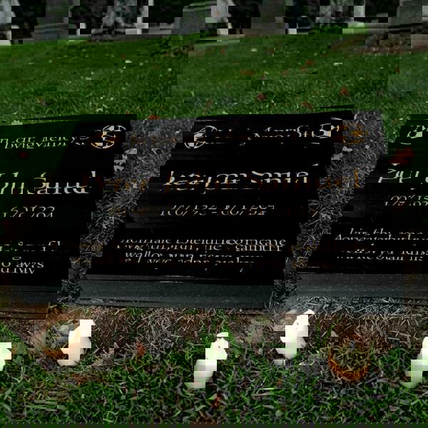 Memorials Direct Granite Memorial Tablet with Football Design, Free Personalised Gold Engraving, Polished Black Granite