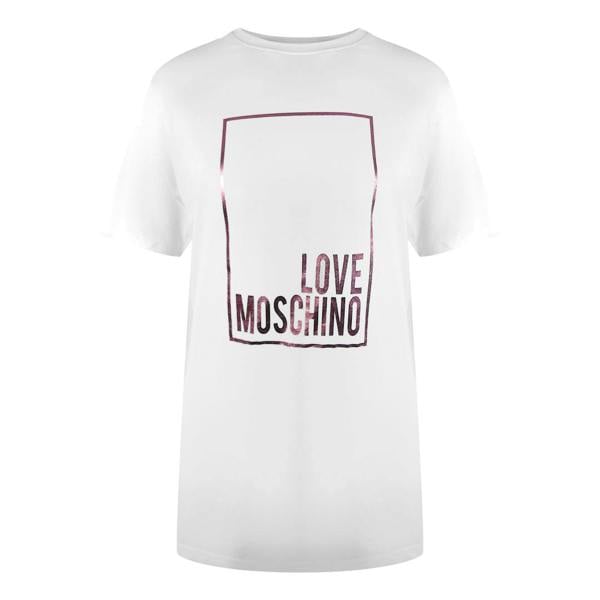 Love Moschino Shiny Box Logo White T-Shirt - Nova Clothing