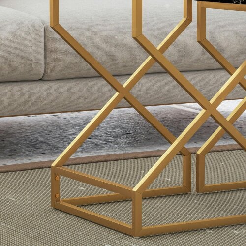 Wyld Haus Revi Set Of 2 Marble Effect Nesting Side Tables Gold Metal Legs
