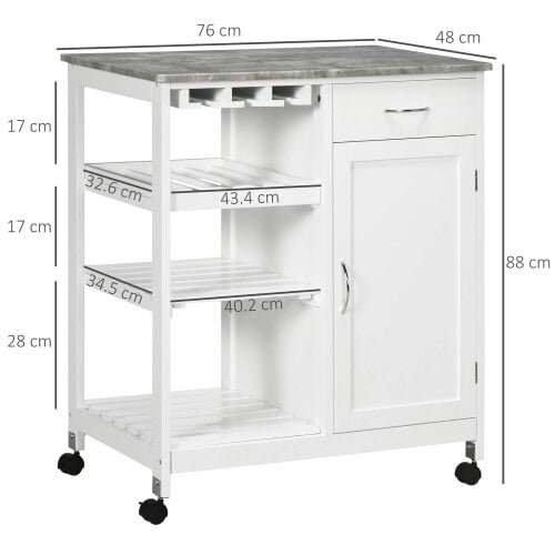 Wyld Haus Sohavi Wooden White Compact Kitchen Trolley With Wine Rack Drawer And Open Shelving