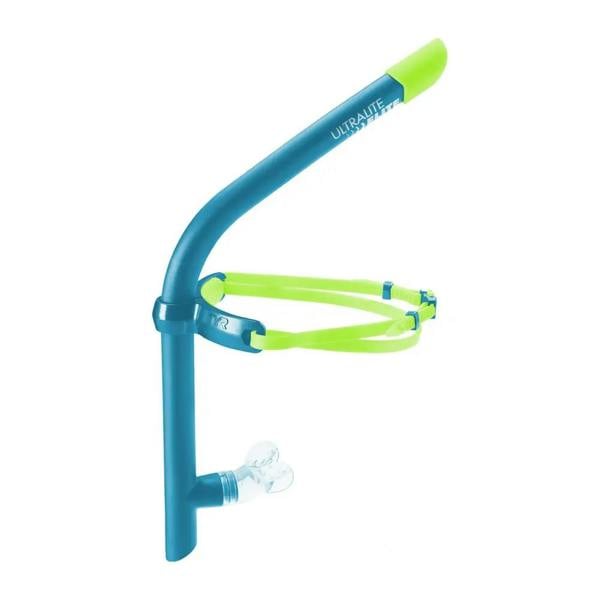 TYR Ultralite Swim Snorkel Elite with blue green accents silicone mouthpiece adjustable strap