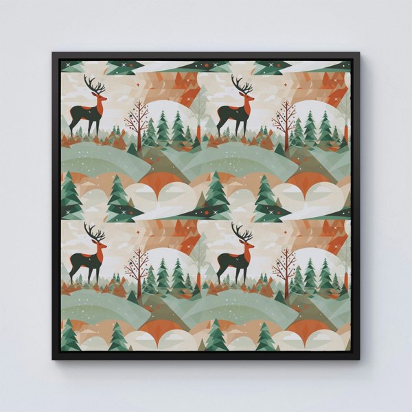 Warren Reed Reindeer On A Snowy Landscape Pattern Framed Canvas