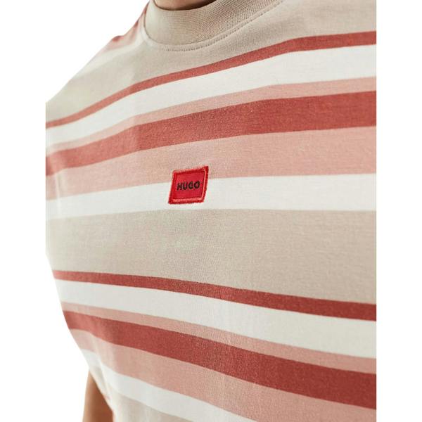 Hugo Mens Diragolino Striped Logo Oversized T-Shirt - Pink/White - 