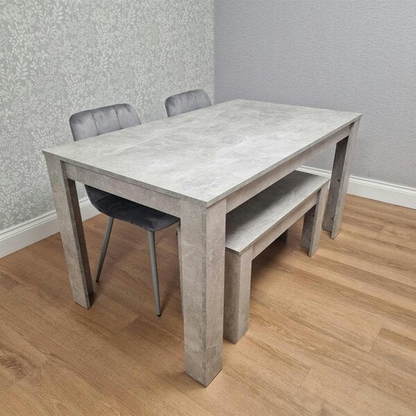 Kosy Koala Modern Grey Dining Table Set with 2 Grey Velvet Chairs and 1 Bench Dining Room Furniture