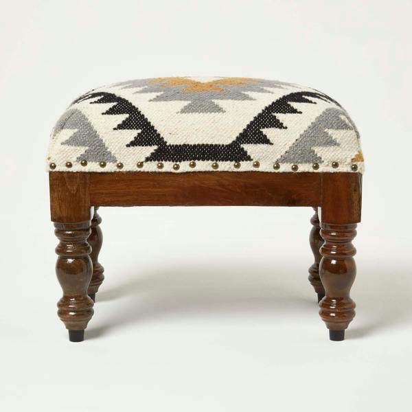 HOMESCAPES Agra Handwoven Kilim Footstool