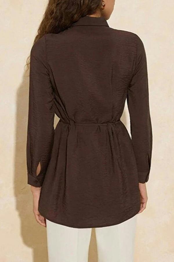 WOVCOR Soft Fabric Woven Shirt with Belt Detail