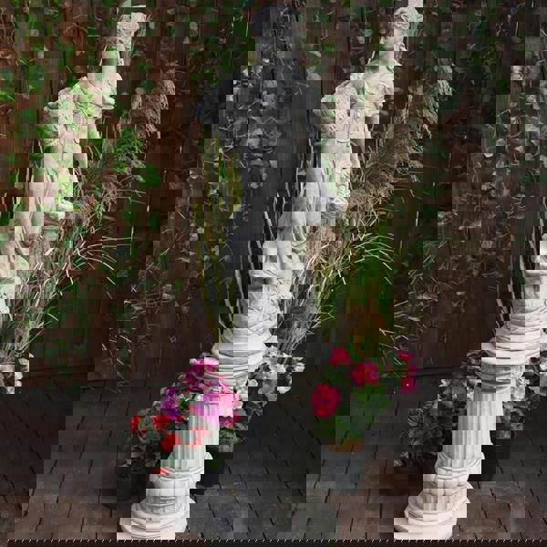 Conservatory Female Statue with Basket on a Fancy Pedestal