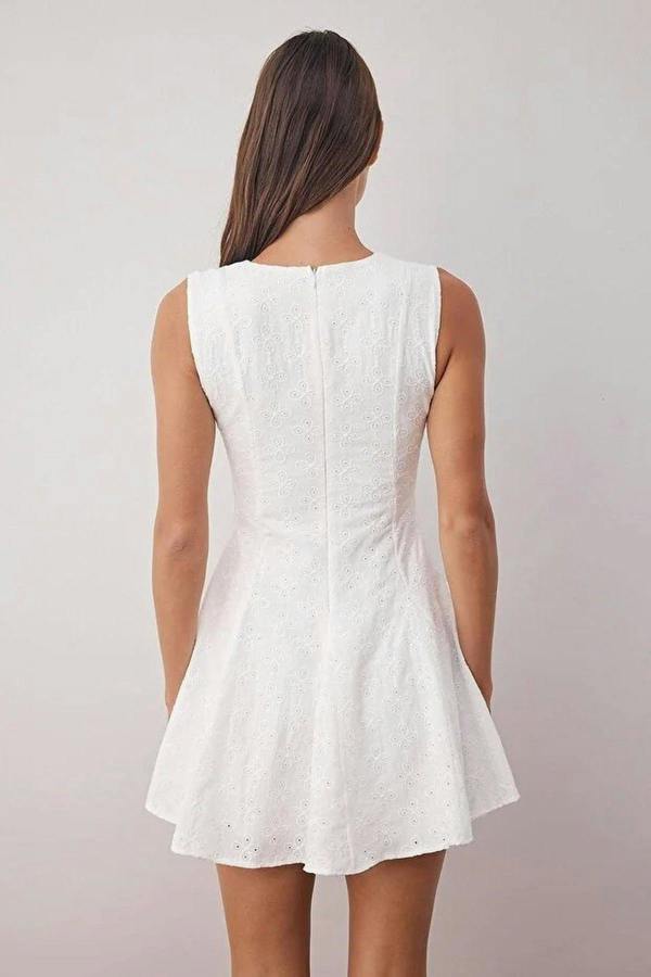 Broderie Anglaise Sleeveless Fit and Flare Mini Dress