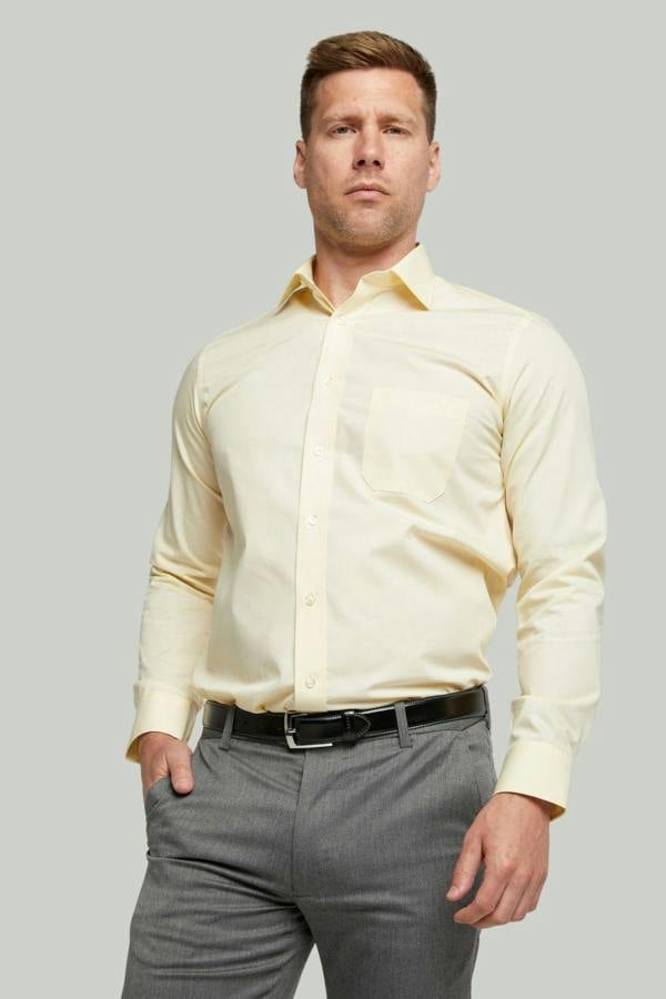 Pale Lemon Long Sleeve Cotton Rich Non-Iron Shirt
