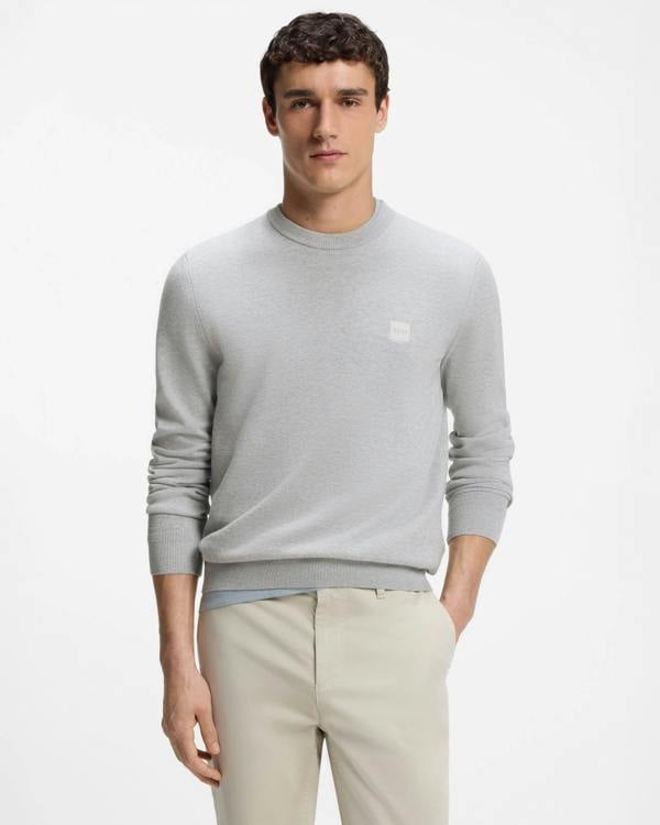 BOSS Orange Kanovano Mens Crew Neck Jumper - Open Grey 086 | CHO | Designer Mens Jumpers