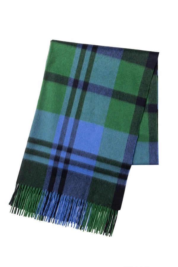 Joshua Ellis Primary Black Watch Cashmere Stole Green x Blue