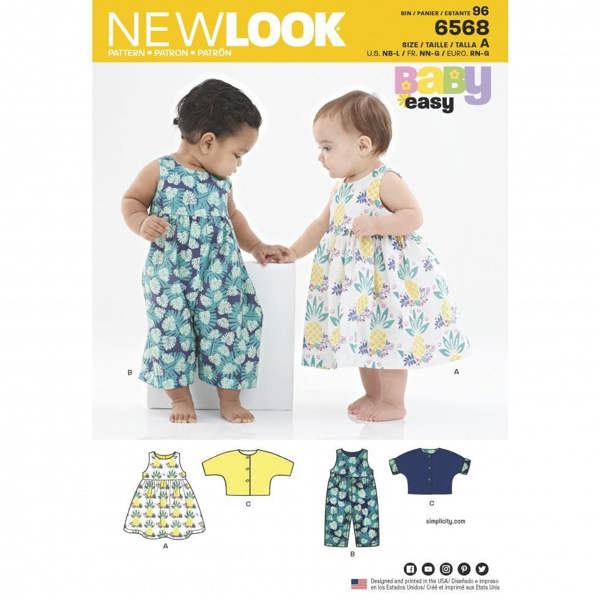 New Look Sewing Pattern 6568, Dungarees, Tops, Dresses for Baby, A (NB-S-M-L) - Intermediate
