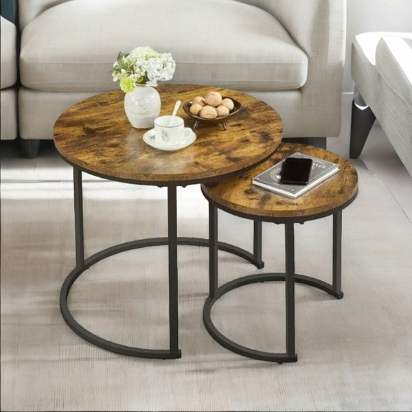 Rafaelo Mobilia Set Of 2 Round Nesting Tables Rustic Brown