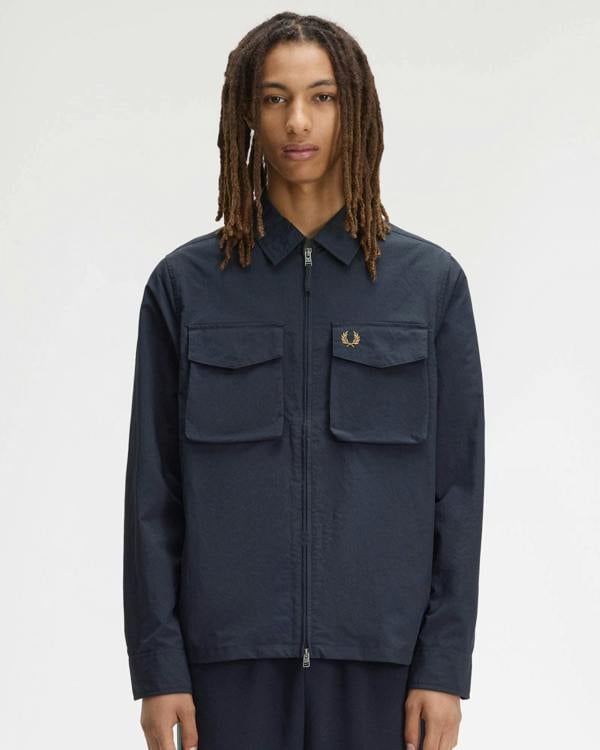 Fred Perry Mens Ripstop Pocket Overshirt - Navy 608 | CHO | Designer Mens Overshirts