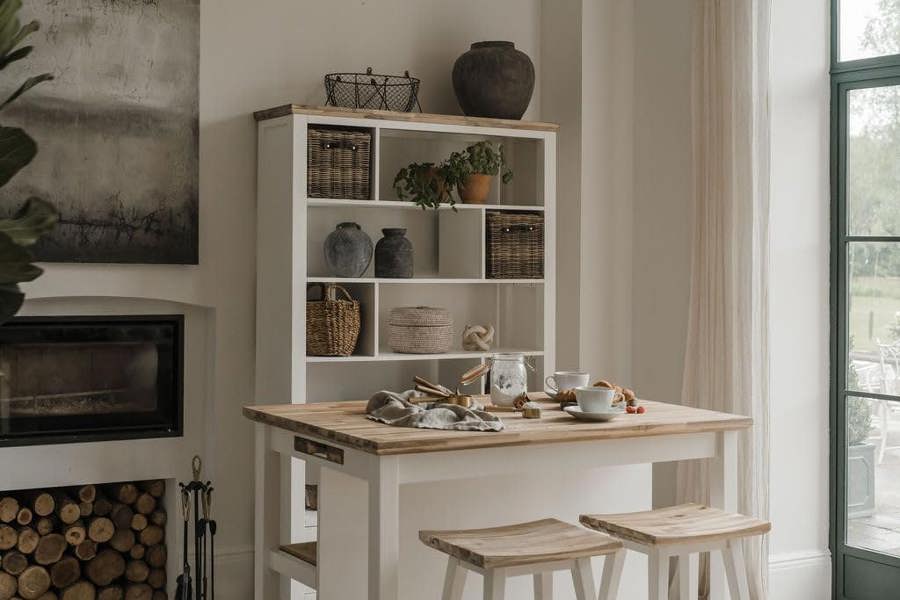 Statement Furniture Florence Breakfast Bar Kitchen Island with Shelves