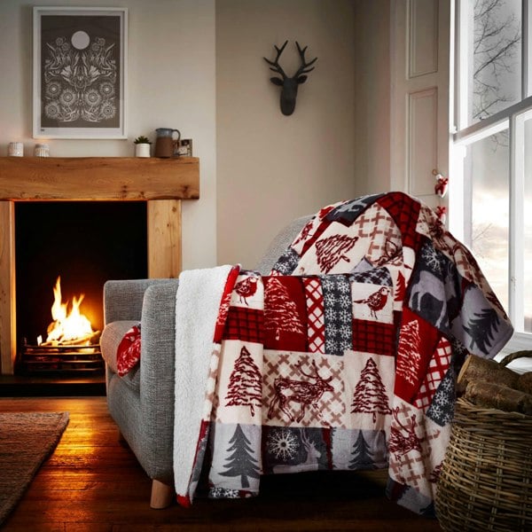 Christmas Patchwork Sherpa Fleece Throw - Happy Linen Company