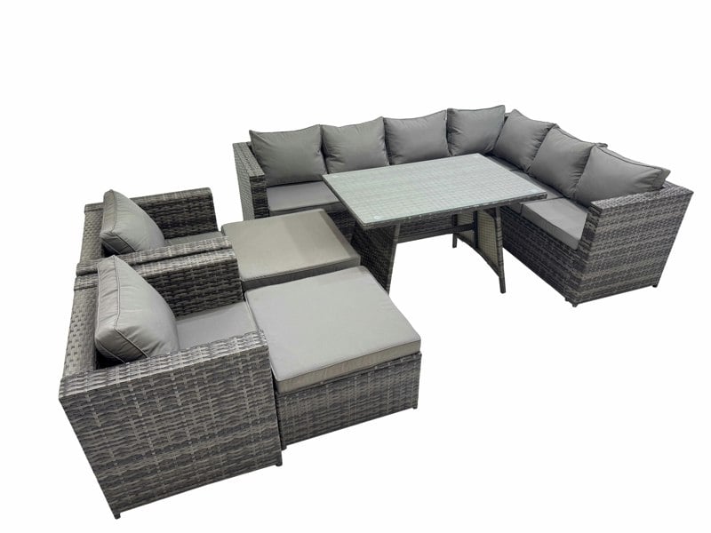 Fimous Rattan garden furniture Patio Furniture Sets with Dining Table 2 Stools Dark Grey Mixed