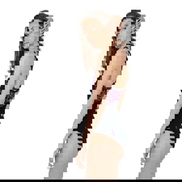 Speedo Boomstar Splice Flyback black purple leopard print swimsuit