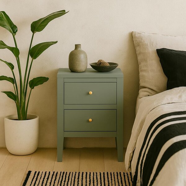 Wyld Haus Roma Pigeon Grey Wood Two Drawer Bedside Table