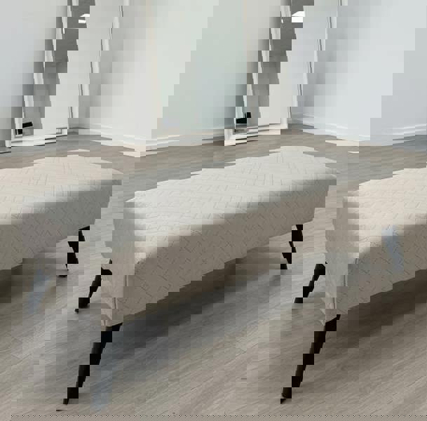 Premium off white creamy stitched design plain lid footstool bench or coffee table - ISTOOLS