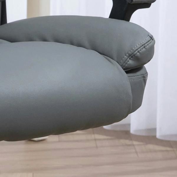 Dark grey padded armrest and seat cushion with stitched upholstery