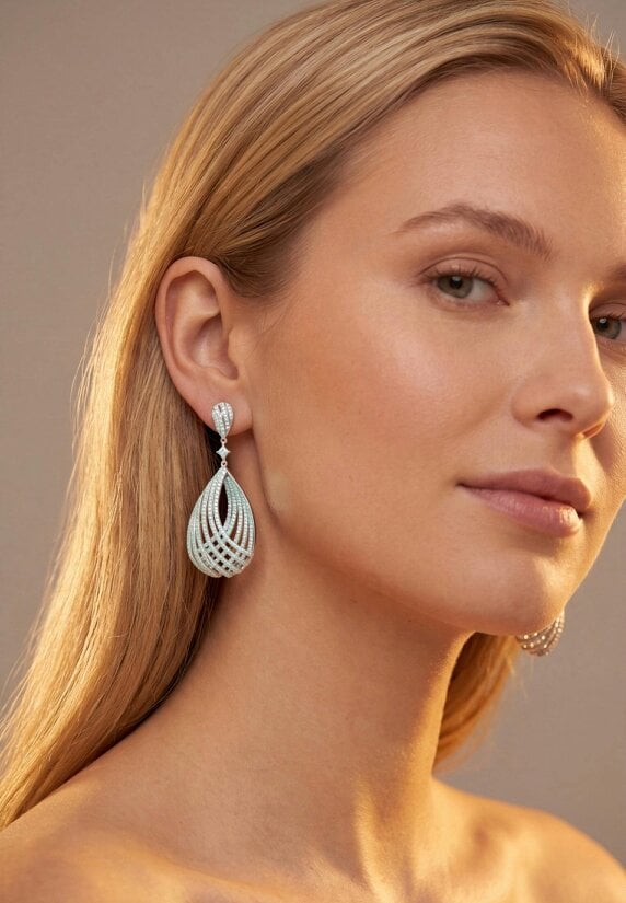 Latelita Vortex Teardrop Earrings Light Aquamarine Silver