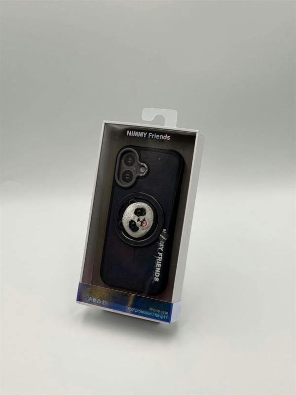 Nimmy Friends Nimmy Big Eye Cute Pet Travel Panda Face Case with Detachable MagSafe Grip for iPhone 17 6.3" Black Grey - N-XDY-CXZJZH-IP17-06-A