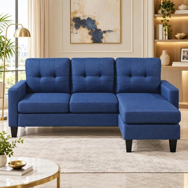 Kosy Koala Corner Sofa Fabric Sectional Sofa with Ottoman L-shaped Blue Sofa Couch