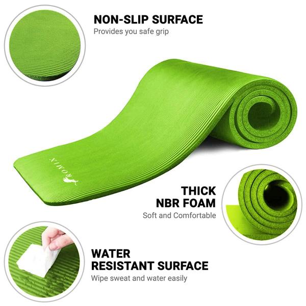 ROMIX Yoga Mat 10mm Thick, 180 x 60cm Non Slip Foam Exercise Mat with Carry Bag and Strap