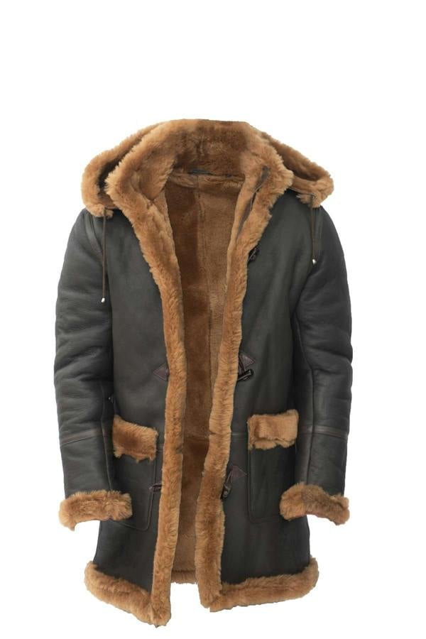 Infinity Leather Mens Winter Sheepskin Hooded Duffle Coat-Isleworth