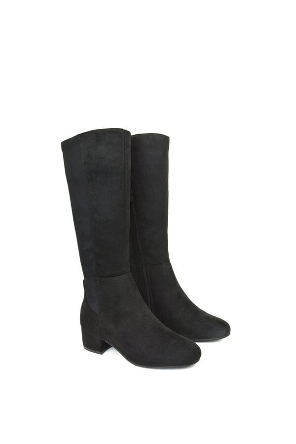 XY LONDON Low Block Heel Elasticated Calf Long Boots With Zip Fastening