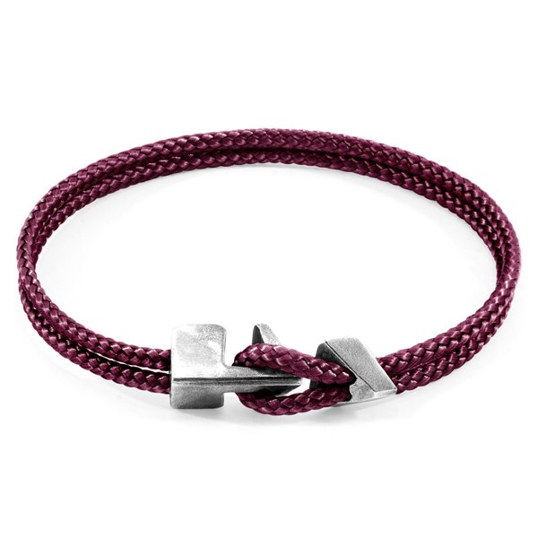 Anchor & Crew Aubergine Purple Brixham Silver and Rope Bracelet