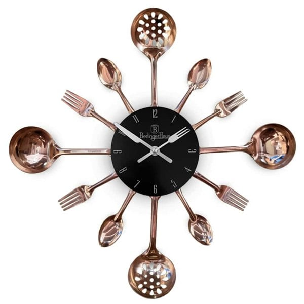 Berlinger Haus Rose Gold Elegance Wall Clock against a crisp white backdrop, showcasing its exquisite design.