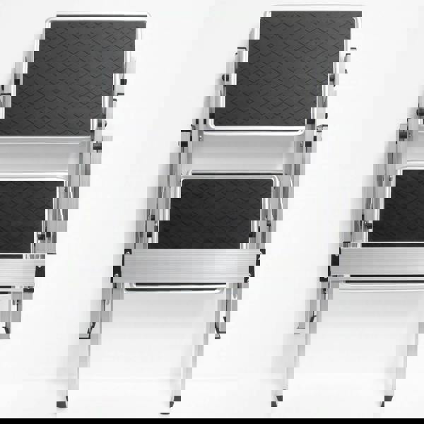 Folding Aluminium Double Step Stool (Caravan Foldable Non-Slip Twin Platform)