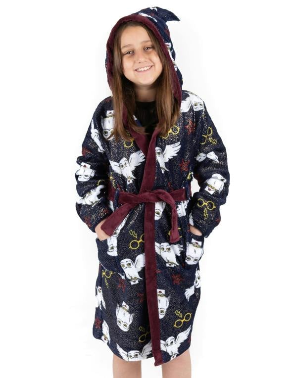 Harry Potter Girls Blue Hedwig All-Over Print Bathrobe