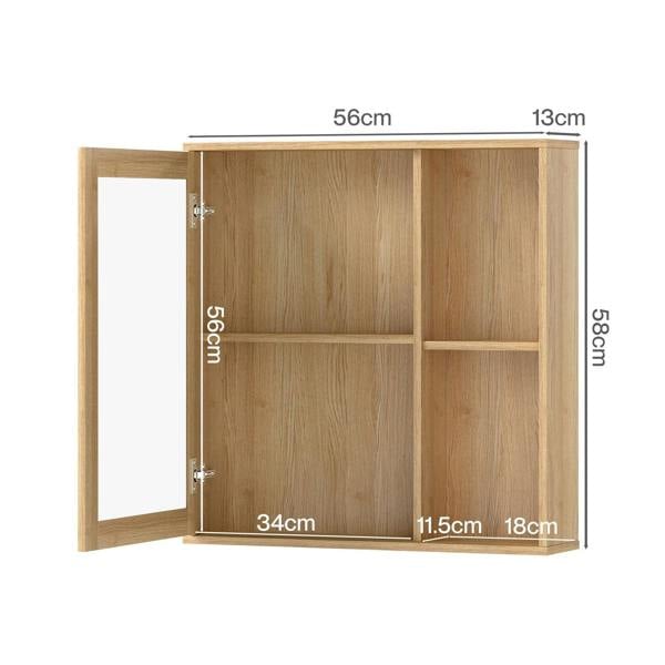 Levede Bathroom Mirror Cabinet Wall Mounted Cupboard with Storage Shelf Oak 56cm