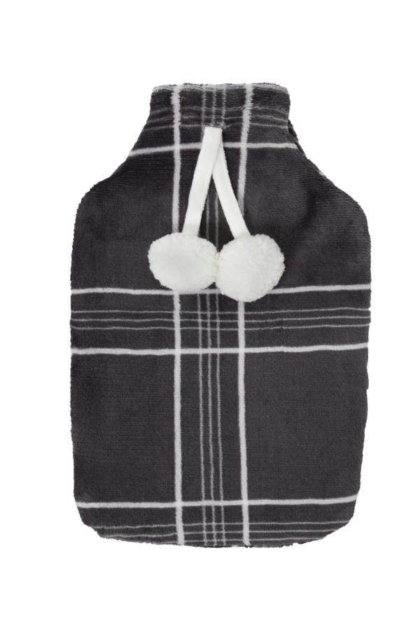 Smart Living Hot Water Bottle - Printed Check Fleece - Charcoal