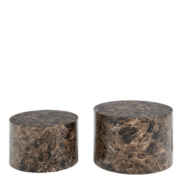 Furniture To Go Dice Round Coffee Table Set of 2 in Brown Marble and Delhi Rough Paper