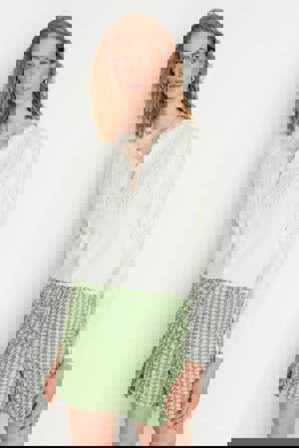 WOVCOR Soft Textured Openwork Knit Cardigan