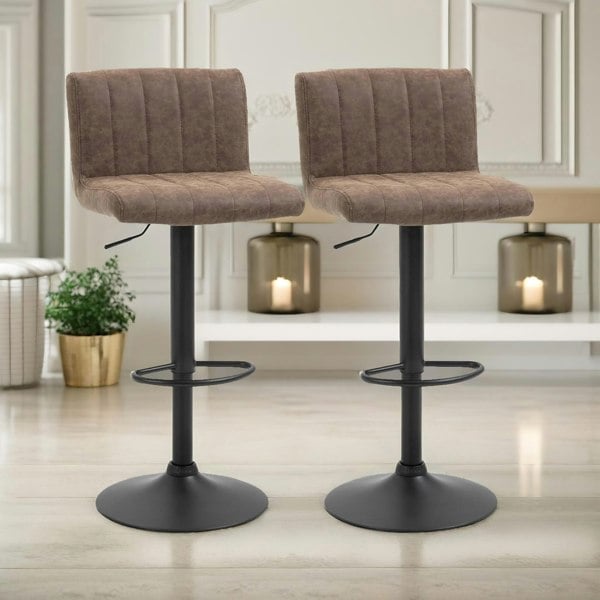 Rafaelo Mobilia Set Of 2 Height Adjustable 360 PU Leather Swivel Bar Stools Brown