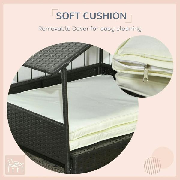 Removable cream cushion with zip detail on dark rattan-style dog bed